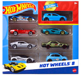 Hot Wheels Set Of 8 Basic Toy Cars & Trucks in 1:64 Scale Including 1 Exclusive Car, Styles May Vary