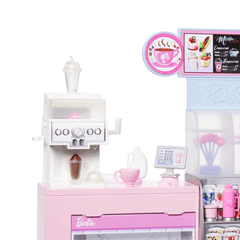 Barbie Coffret de Jeu Café, Poupée Barista Blonde, 10+Accessoires