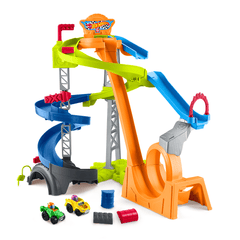 Little People Hot Wheels Circuit Cascades Spirales, 2 Véhicules
