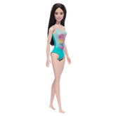 Beach Barbie Doll With Black Hair Wearing Tropical Blue Swimsuit