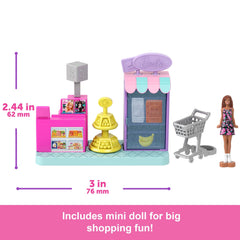 Barbie Mini Barbieland Collectible Supermarket Playset With 1.5-Inch Barbie Doll, Interactive Play Areas For Storytelling Fun
