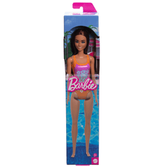 Barbie Poupée Plage Cheveux Brun Clair, Maillot Rose et Orange