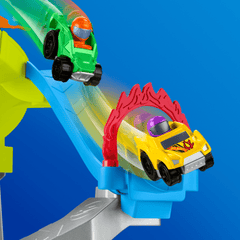 Little People Hot Wheels Circuit Cascades Spirales, 2 Véhicules