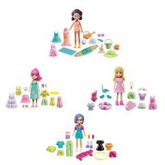 Polly Pocket Coffret Style en Vogue, 4 Poupées de 7,62 Cm, Tenues