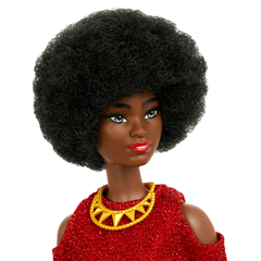 Barbie Fashionistas Doll #221 With Natural Black Hair, Red Dress & Accessories, 65Th Anniversary