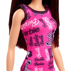 Barbie Poupée Mode Avec Cheveux Bourgogne Foncé, Robe Rose, Chauss.