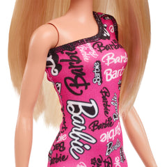 Barbie Poupée Mode Avec Cheveux Blonds Lissés, Robe Rose, Chaussures