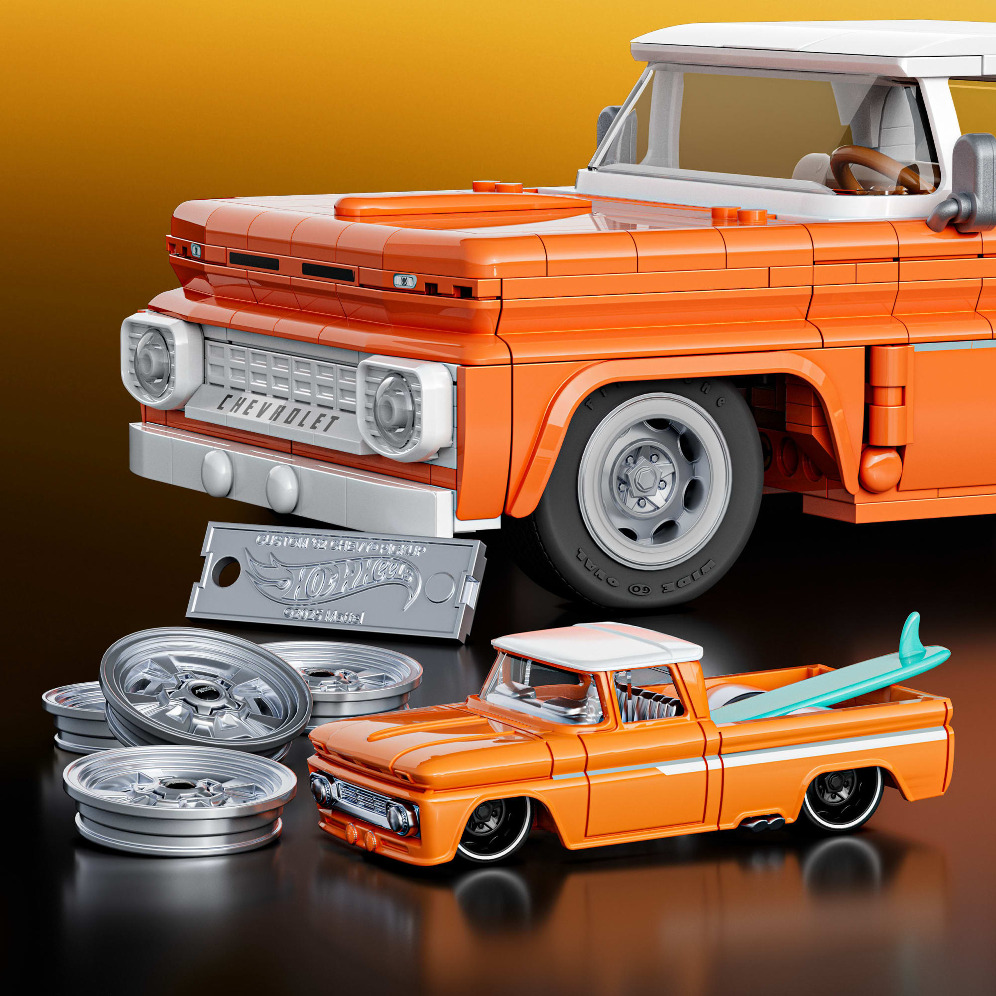 Mattel Brick Shop Hot Wheels Juguete de Construcción Elite Camioneta Custom 62 Chevy