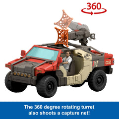Jurassic World Rebirth Launch ‘n Battle Vehicle With 1 Human & 1 Raptor Figure, Turret & Projectiles