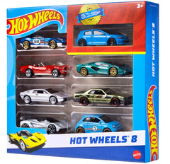 Hot Wheels Set Of 8 Basic Toy Cars & Trucks in 1:64 Scale Including 1 Exclusive Car, Styles May Vary
