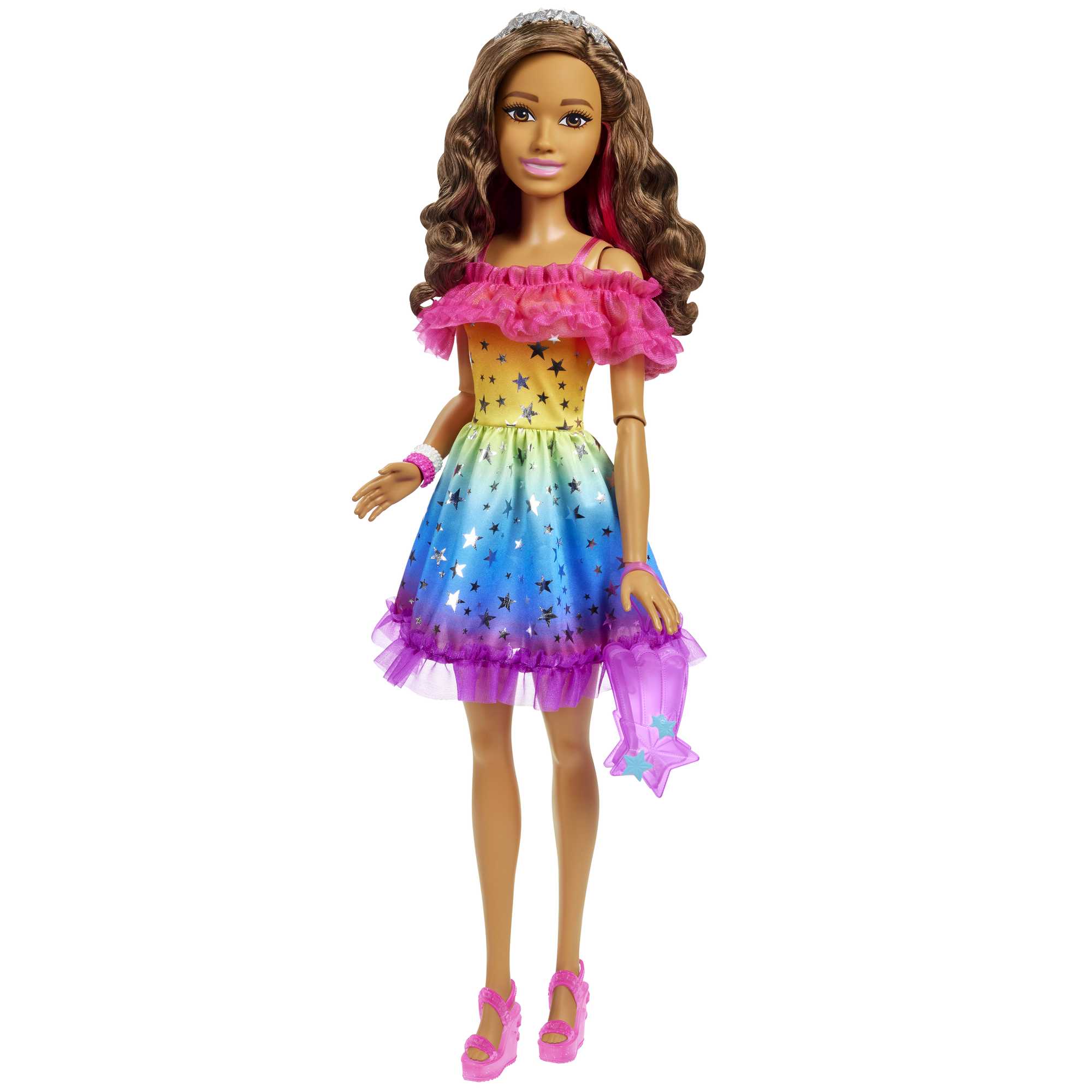Barbie Poupée Grand Format 71,12 Cm, Brunette, Robe Arc-en-Ciel