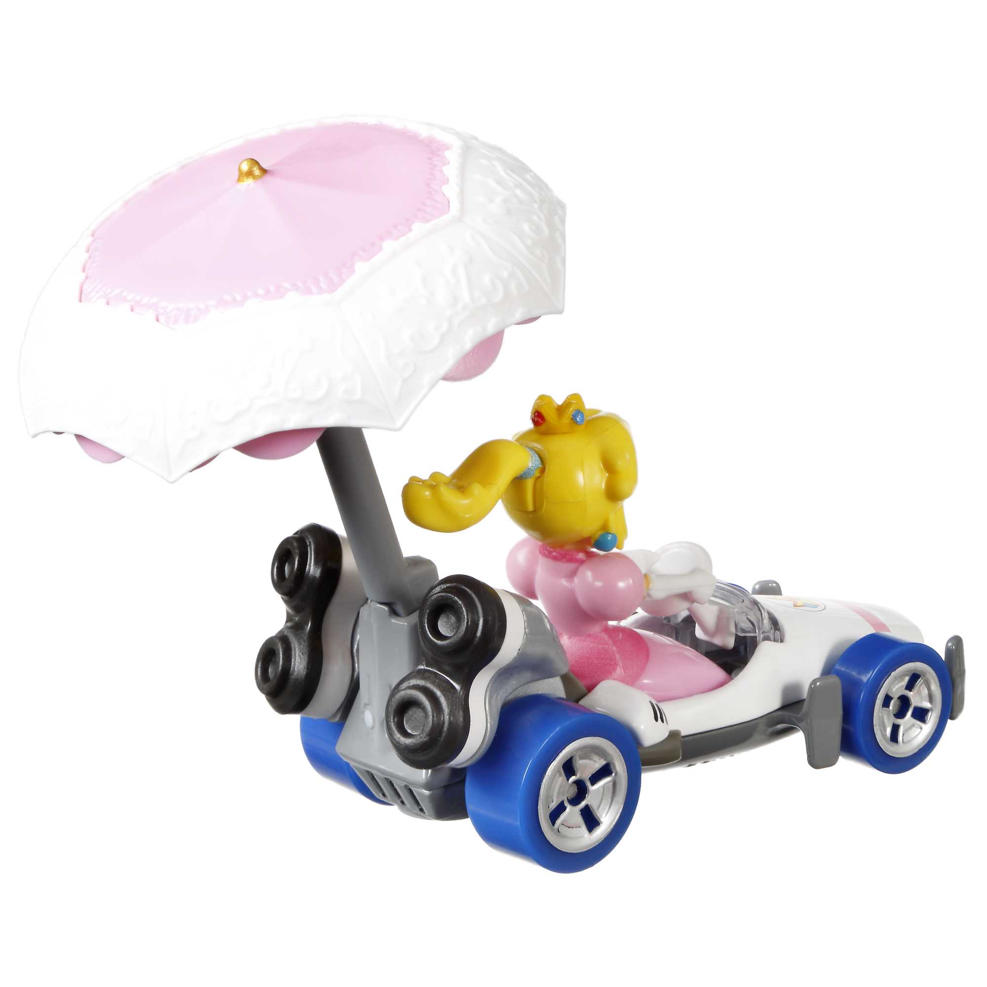 Hot Wheels Mario Kart Veículo de Brinquedo Princesa Peach B-Dasher com Peach guarda-sol