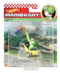 Hot Wheels Mario Kart Veículo de Brinquedo Yoshi Sports Coupê com Paraquedas