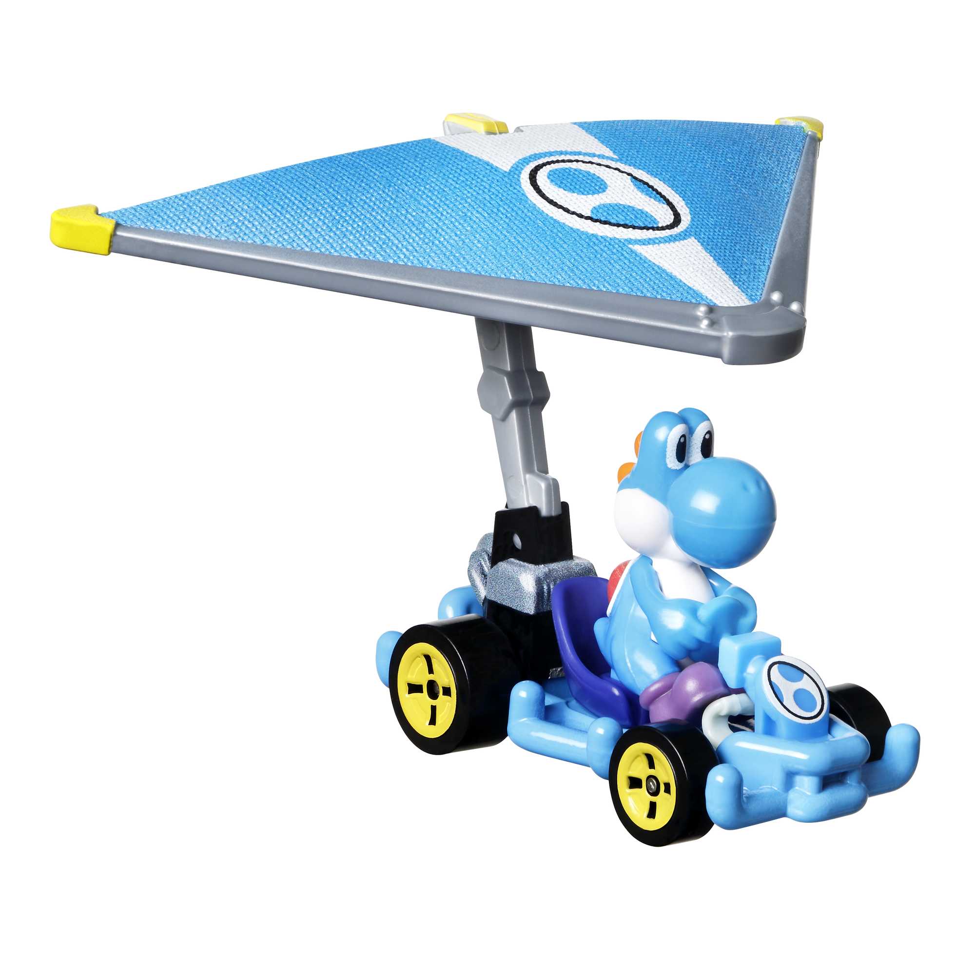 Hot Wheels Mario Kart Vehículo de Juguete Yoshi Azul Claro Pipe Frame con Super Glider