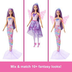 Barbie Doll Fantasy Fashion Pack With Accessories Including Mermaid Tail, Fairy Wings, & Necklaces