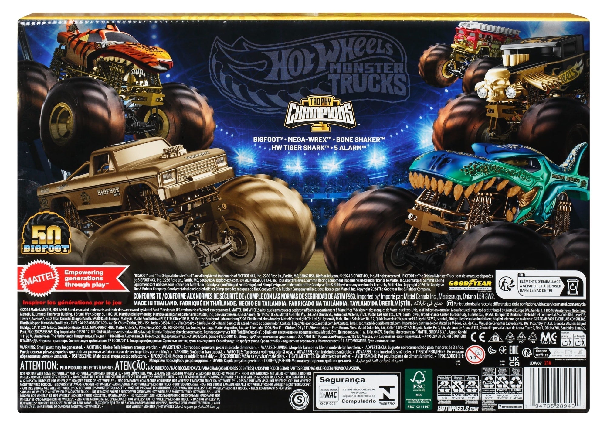 Hot Wheels Monster Trucks Trophy Champions Collection, 5 1:64 Scale Toy Trucks & 6 Die-Cast Cars